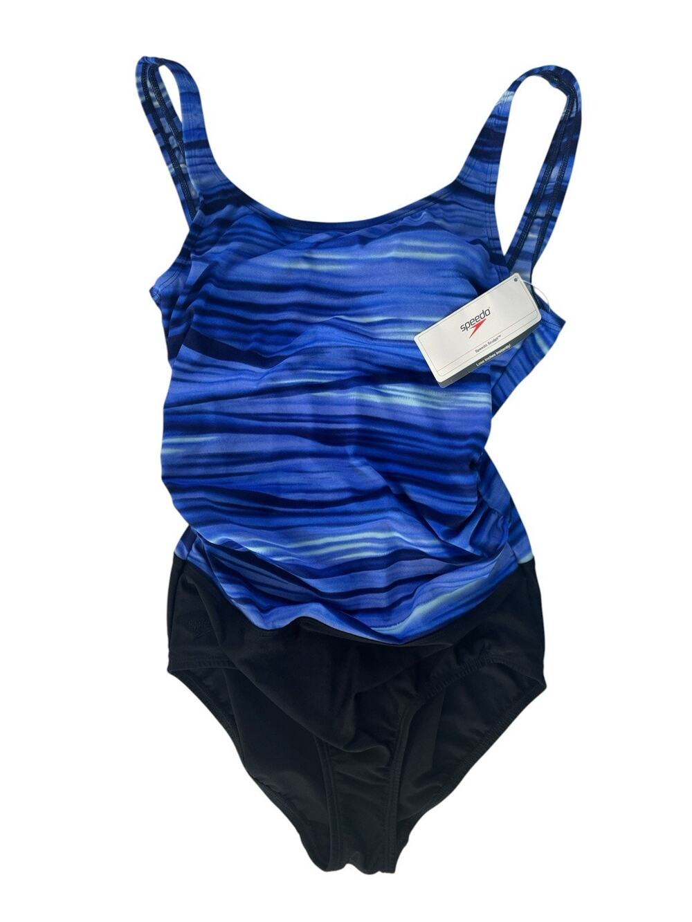 NWT SPEEDO 1 PC Blue 10 Slimming Sculpt MODERATE CUT SWIMSUIT WOMENS Bra #7415